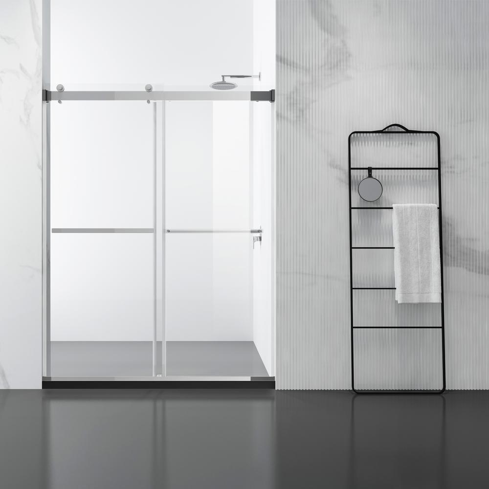 Spezia 60" W x 76" H Double Sliding Frameless Shower Door in Polished Chrome. Picture 1