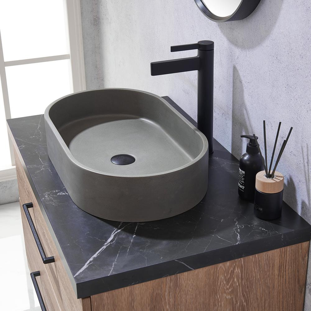 Single Sink Bath Vanity with Sintered Stone Top with Concrete Sink and Mirror. Picture 8