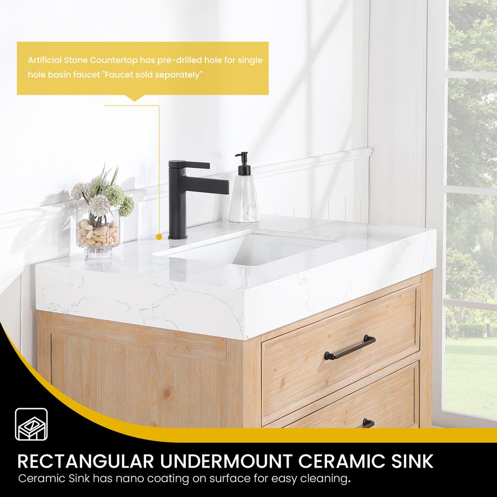 Free-standing Single Bathroom Vanity with Composite top in Lightning White. Picture 8