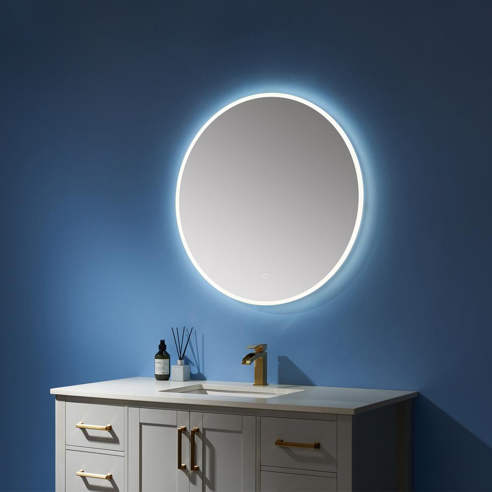 32''Modern & Contemporary Frameless Lighted Round Bathroom Mirror. Picture 3