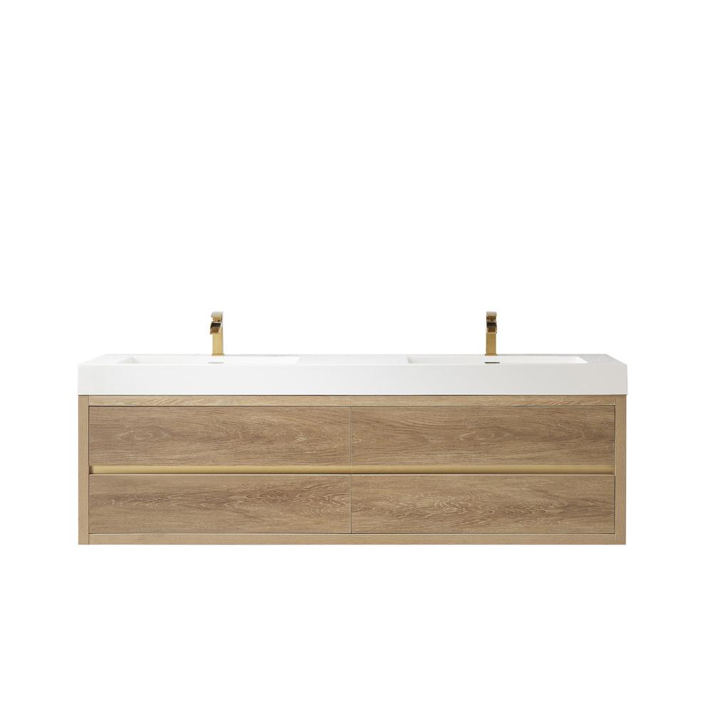 Double Sink Wall-Mount Bath Vanity with Composite Integral Square Sink Top. Picture 1