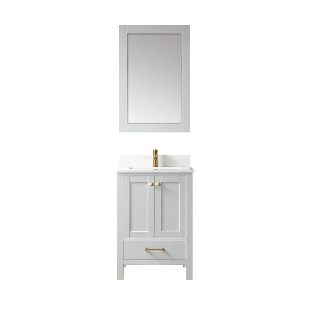 Single Vanity and Composite Carrara White Stone Countertop and Mirror. Picture 1