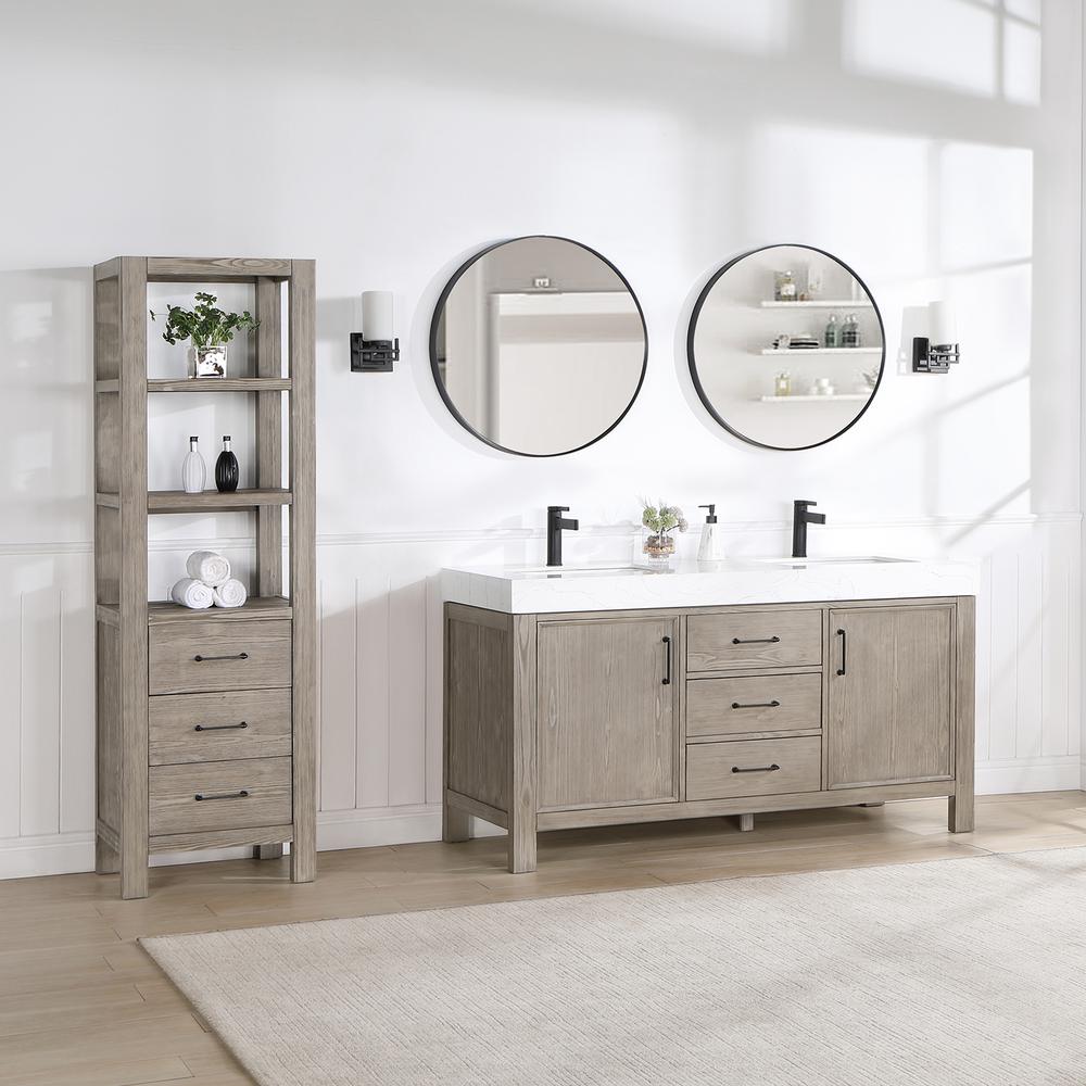 Free-standing Double Bathroom Vanity with Composite top and Mirror. Picture 4