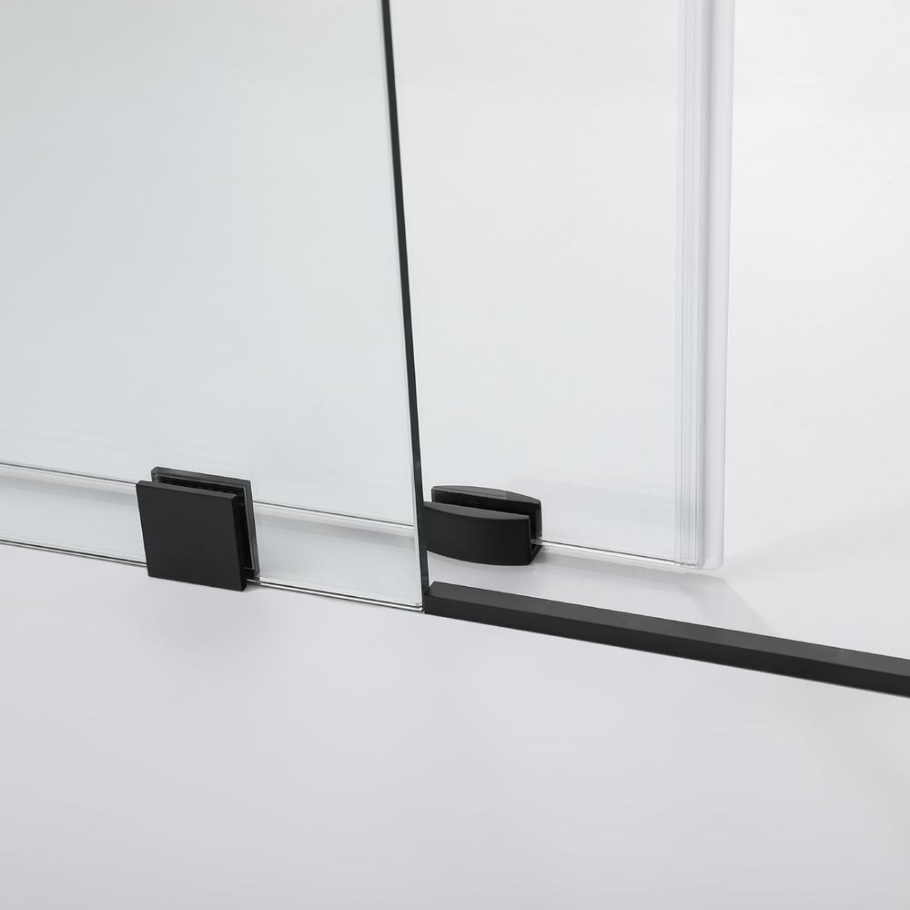 Villena 60" W x 78" H Single Sliding Frameless Shower Door in Matte Black. Picture 4