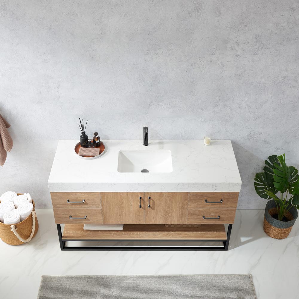 60BS" Single Sink Bath Vanity with White Grain Stone Countertop. Picture 13