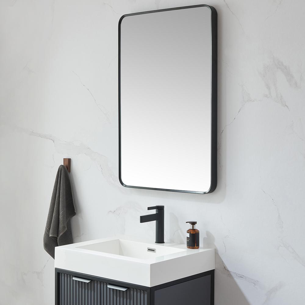 Mutriku 24 in. W x 36 in. H Rectangle Metal Wall Mirror in Brushed Black. Picture 4