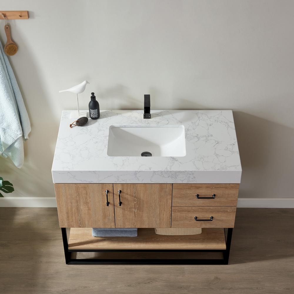 42B" Single Vanity with White Grain Stone Countertop Without Mirror. Picture 4