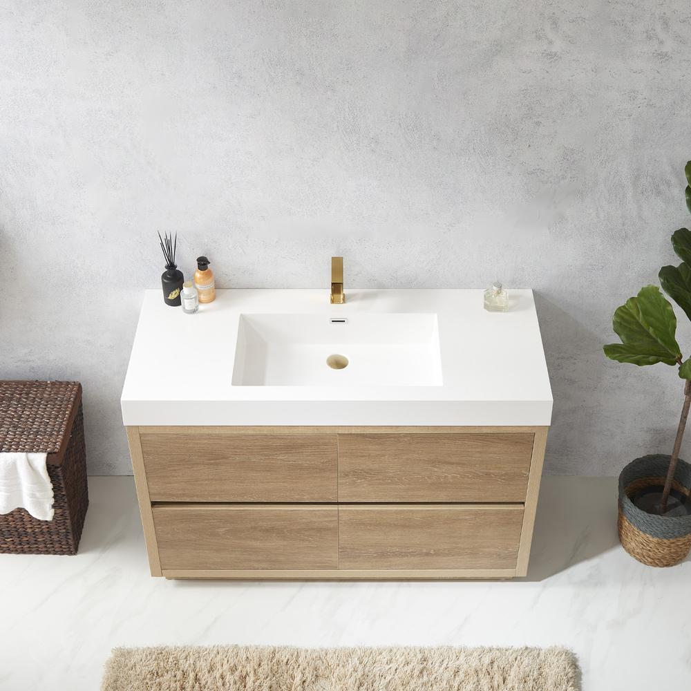 Single Sink Bath Vanity with White Composite Integral Square Sink Top. Picture 5