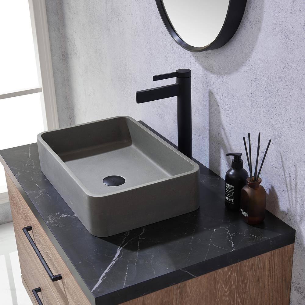 Single Sink Bath Vanity with Sintered Stone Top with Concrete Sink and Mirror. Picture 8