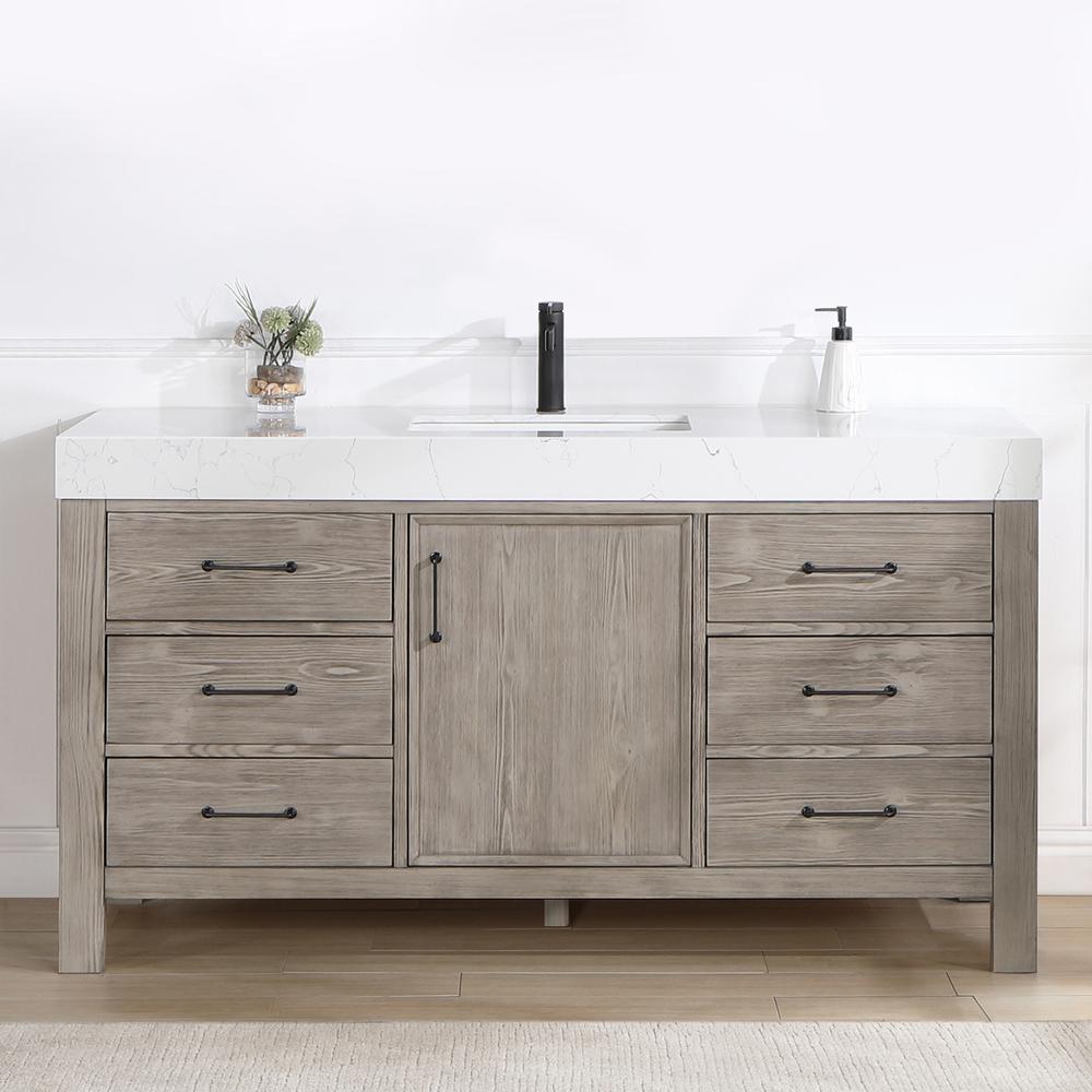 Free-standing Single Bathroom Vanity with Composite top in Lightning White. Picture 10