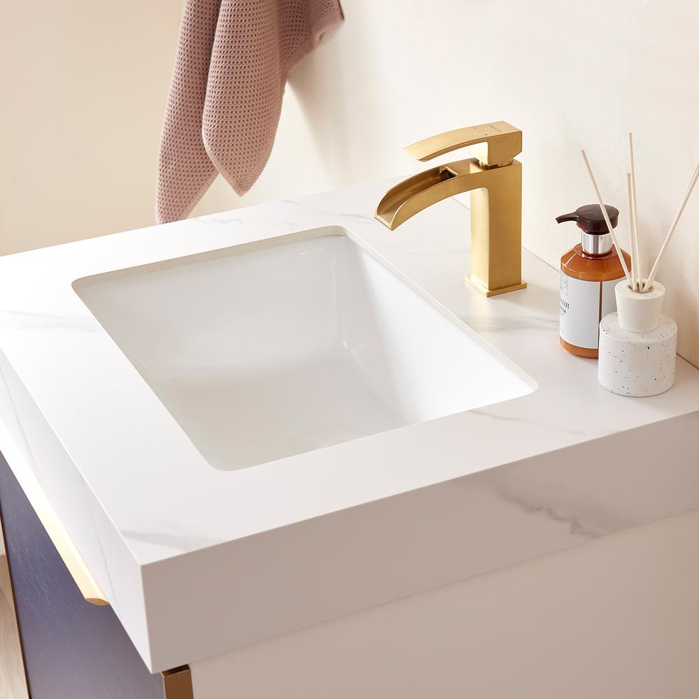 Alicante 24" Single Sink Bath Vanity in Blue with White Sintered Stone Top. Picture 8