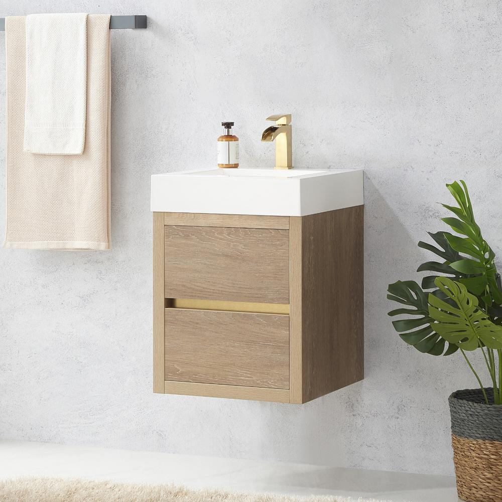 Single Sink Wall-Mount Bath Vanity with Composite Integral Square Sink Top. Picture 9