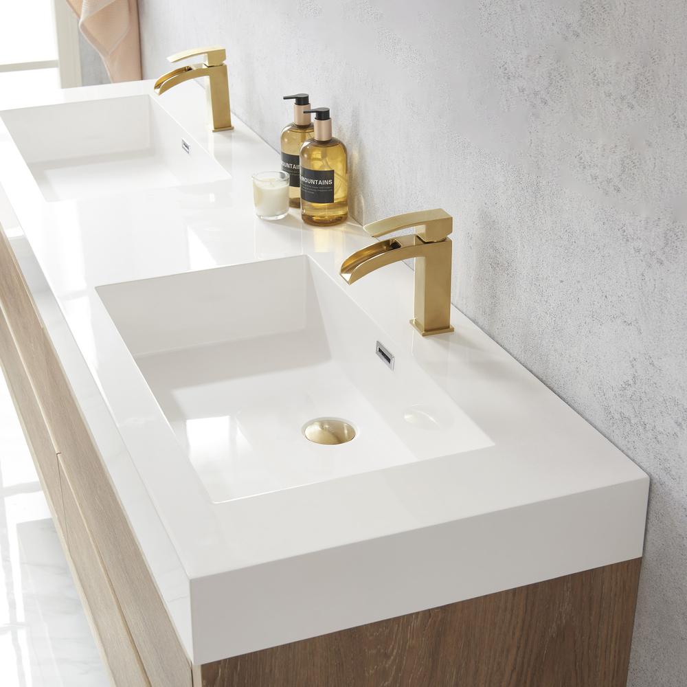 Double Sink Wall-Mount Bath Vanity with Composite Integral Square Sink Top. Picture 8