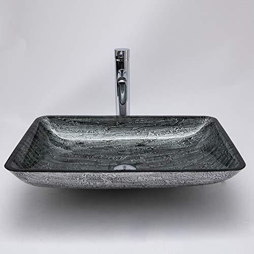 Black Tree Bark Glass Rectangular Vessel Bathroom Sink without Faucet. Picture 1