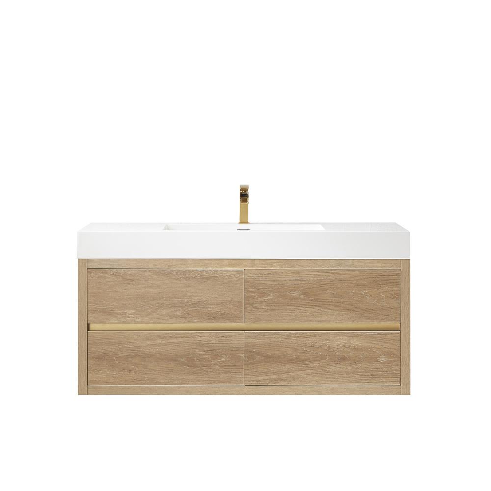 Single Sink Wall-Mount Bath Vanity with Composite Integral Square Sink Top. Picture 1