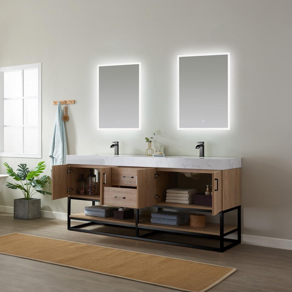 72B" Double Vanity with White Grain Stone Countertop With Mirror. Picture 9