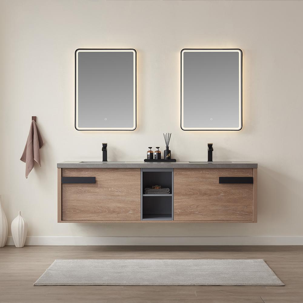 Carcastillo 72" Double Sink Bath Vanity with Grey Sintered Stone Top and Mirror. Picture 3
