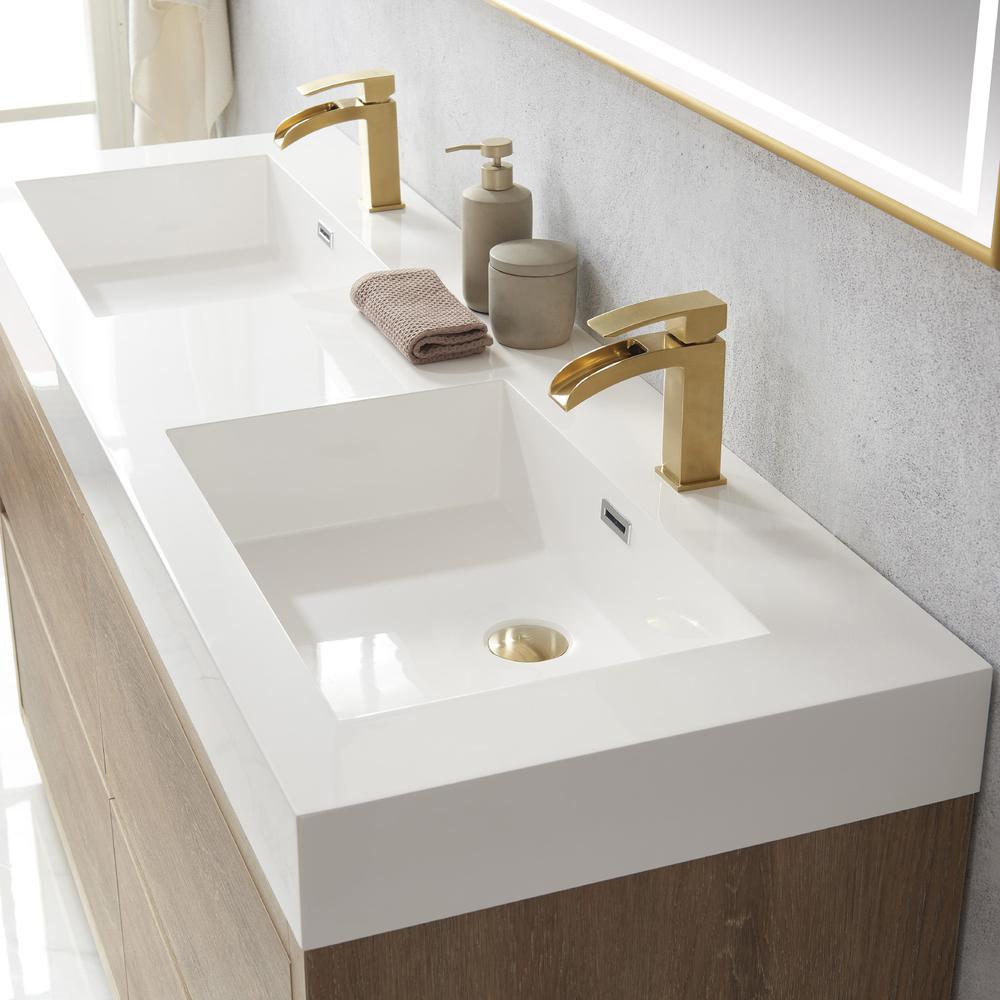 Double Sink Bath Vanity with Composite Integral Square Sink Top and Mirror. Picture 7