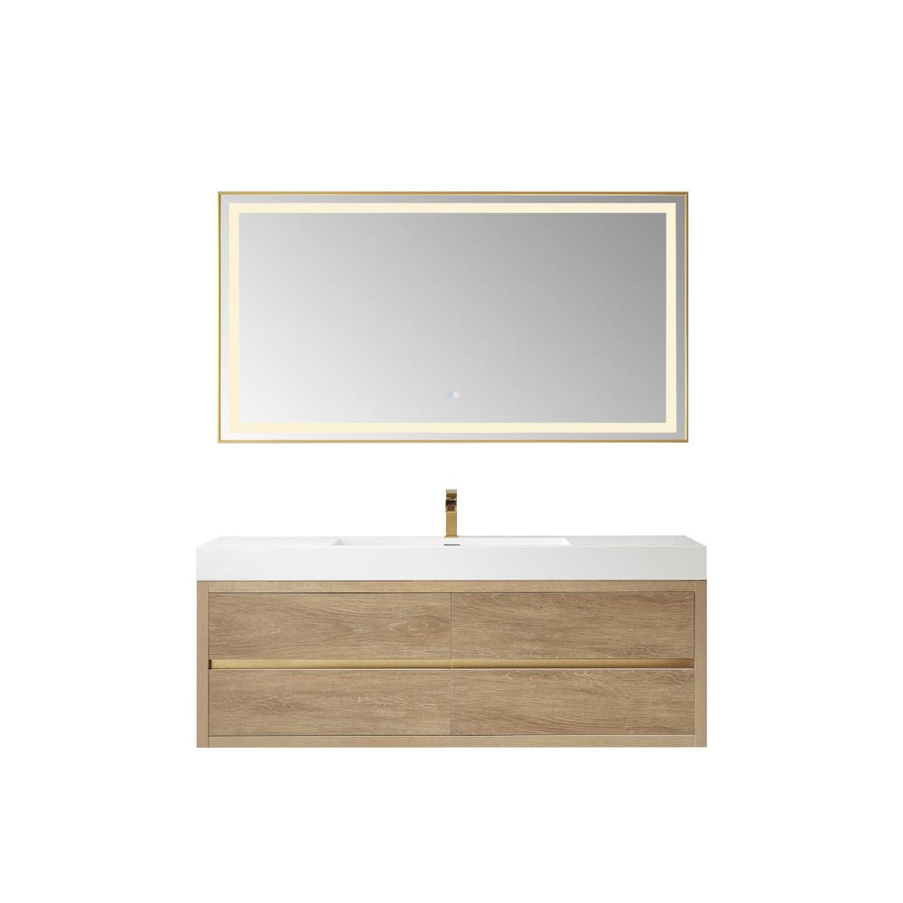 Single Sink Wall-Mount Bath Vanity Composite Integral Sink Top and Mirror. Picture 1
