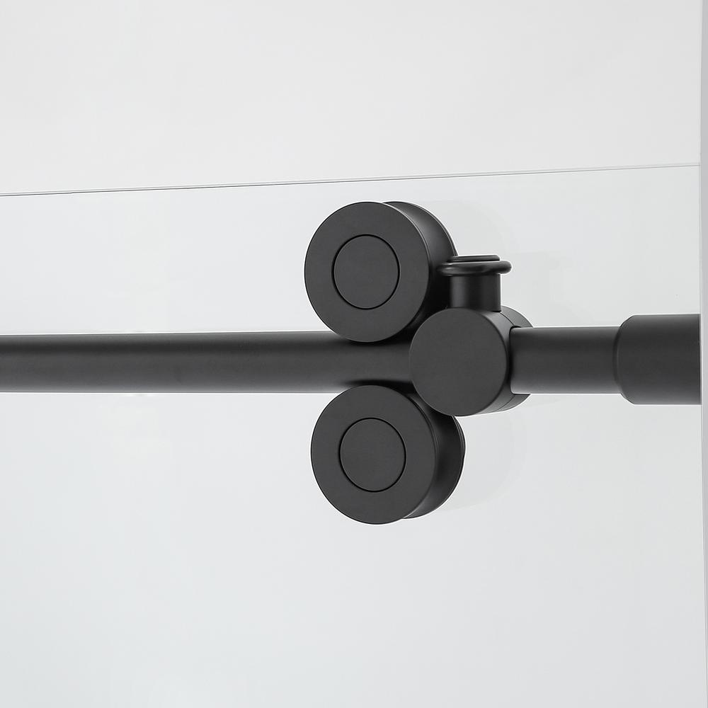 Villena 56" W x 78" H Single Sliding Frameless Shower Door in Matte Black. Picture 4