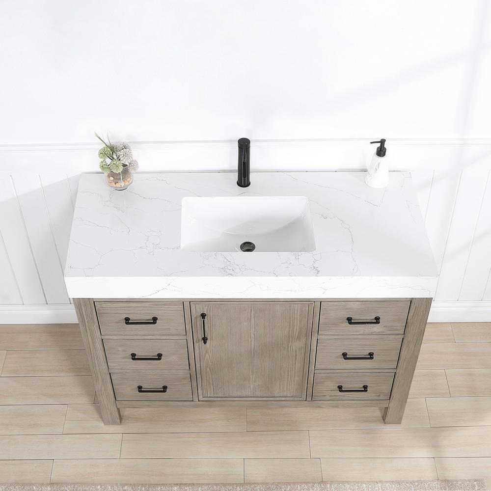 Free-standing Single Bathroom Vanity with Composite top in Lightning White. Picture 5