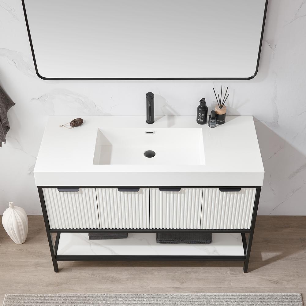 Single Sink Bath Vanity with One-Piece Composite Stone Sink Top and Mirror. Picture 6