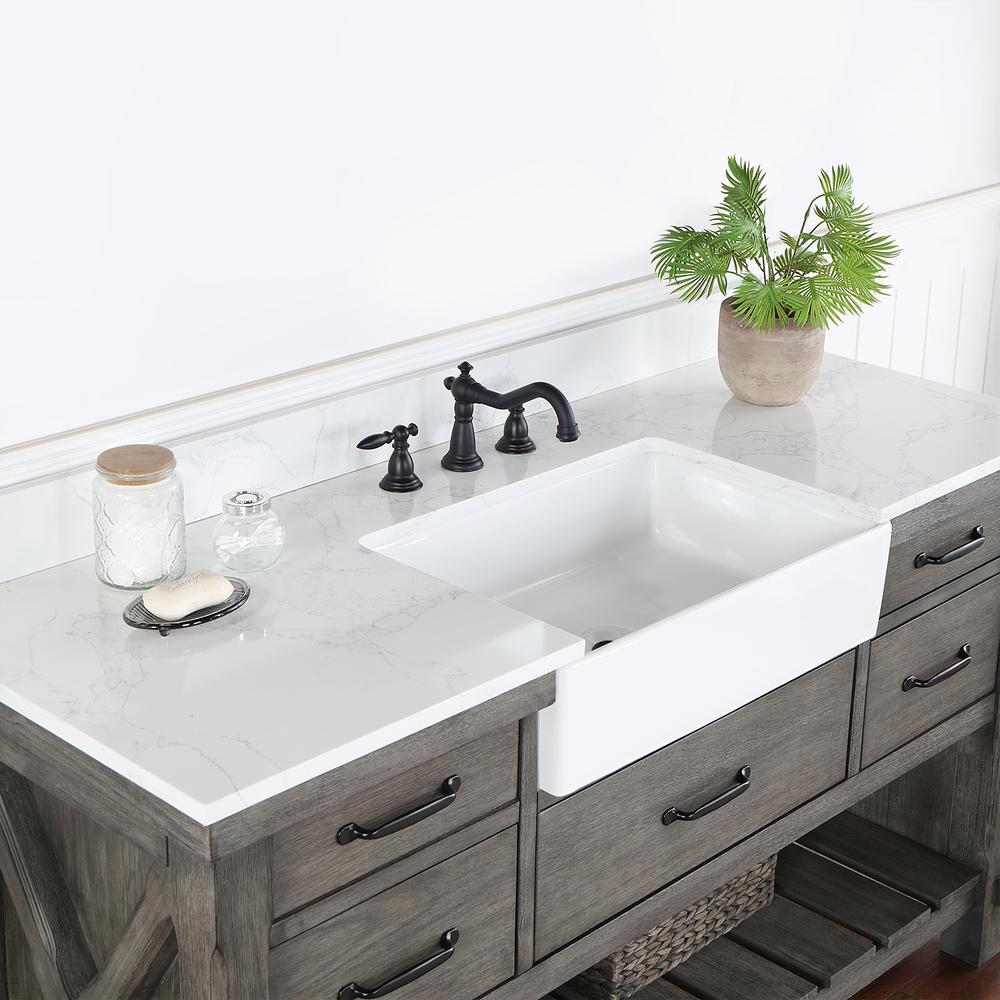 Single Bath Vanity with Composite Stone Top, White Farmhouse Basin. Picture 10