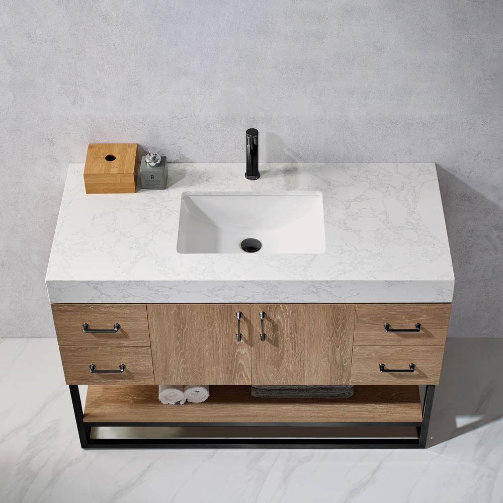 48B" Single Vanity with White Grain Stone Countertop Without Mirror. Picture 10