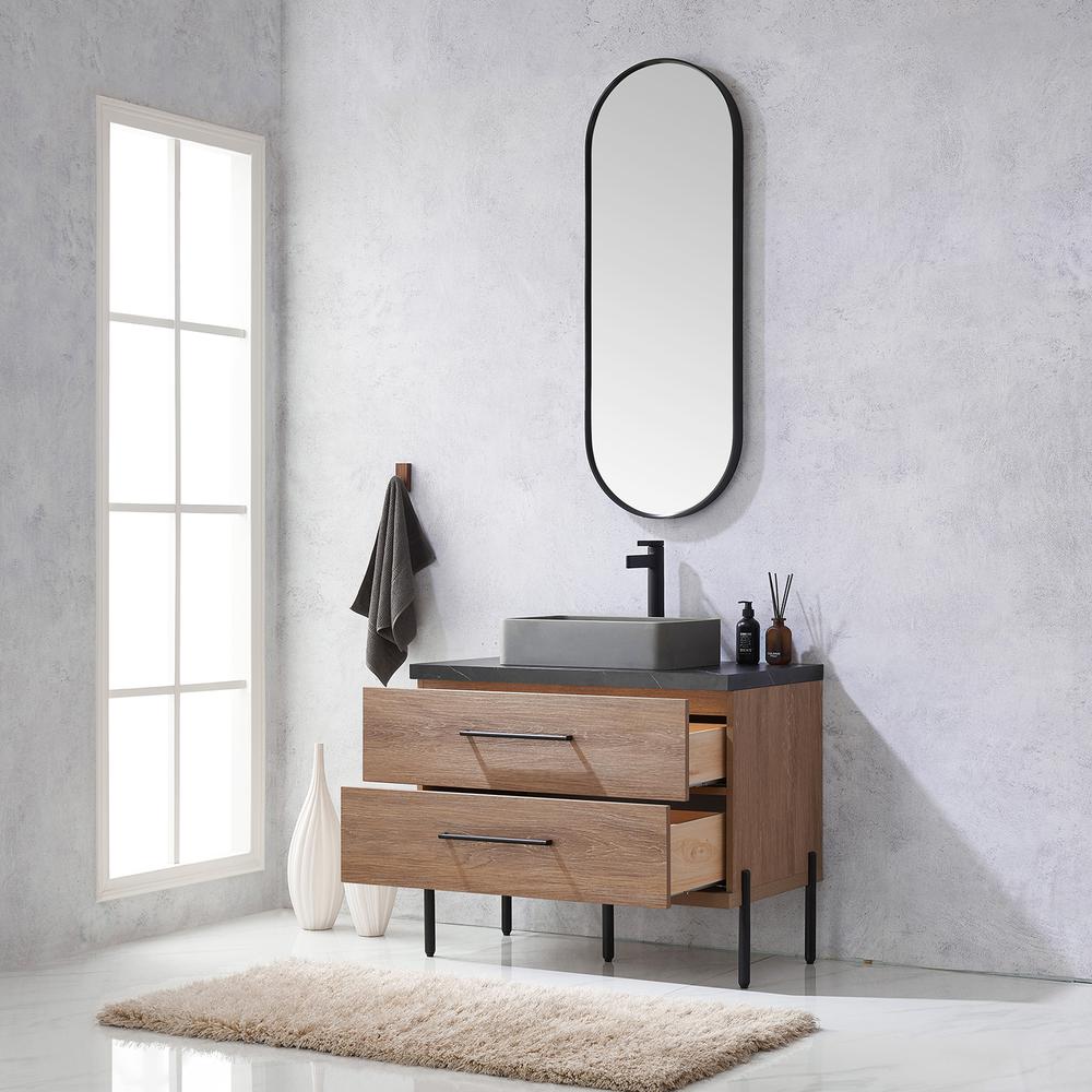 Single Sink Bath Vanity with Sintered Stone Top with Concrete Sink and Mirror. Picture 6