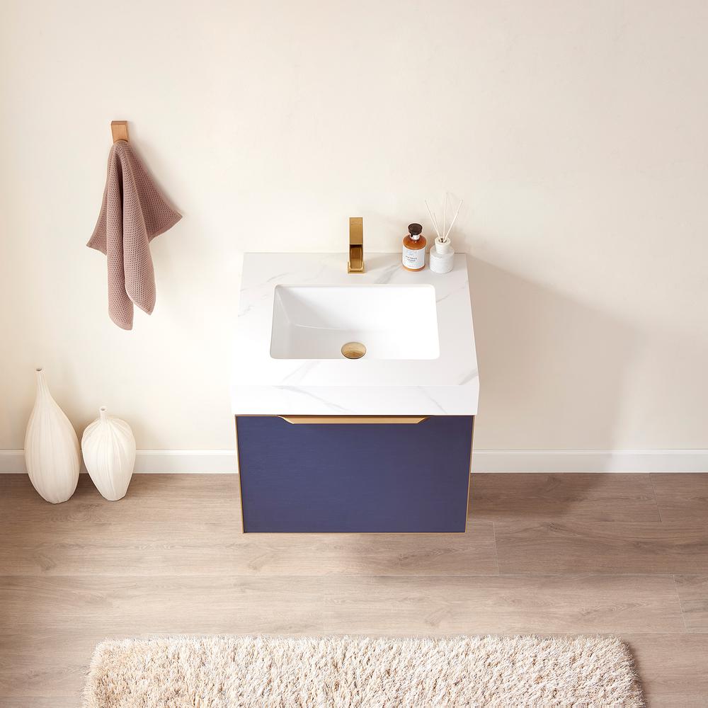 Alicante 24" Single Sink Bath Vanity in Blue with White Sintered Stone Top. Picture 10
