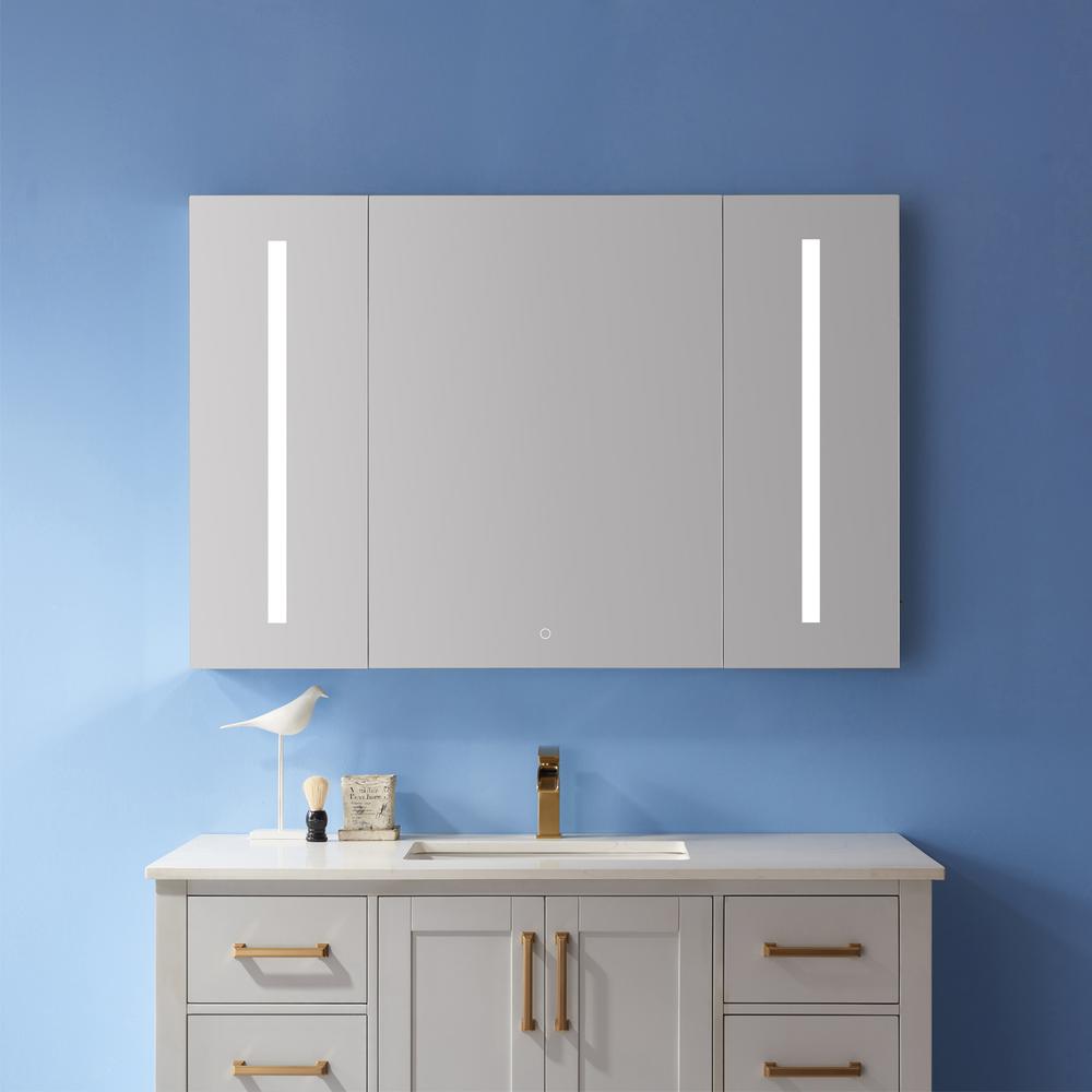 48" Rectangle Frameless Lighted Medicine Cabinet Wall Mounted Mirror. Picture 6