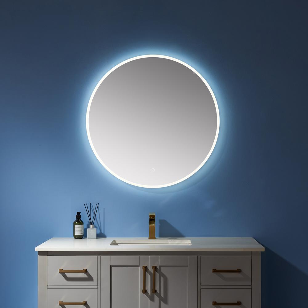 32''Modern & Contemporary Frameless Lighted Round Bathroom Mirror. Picture 4