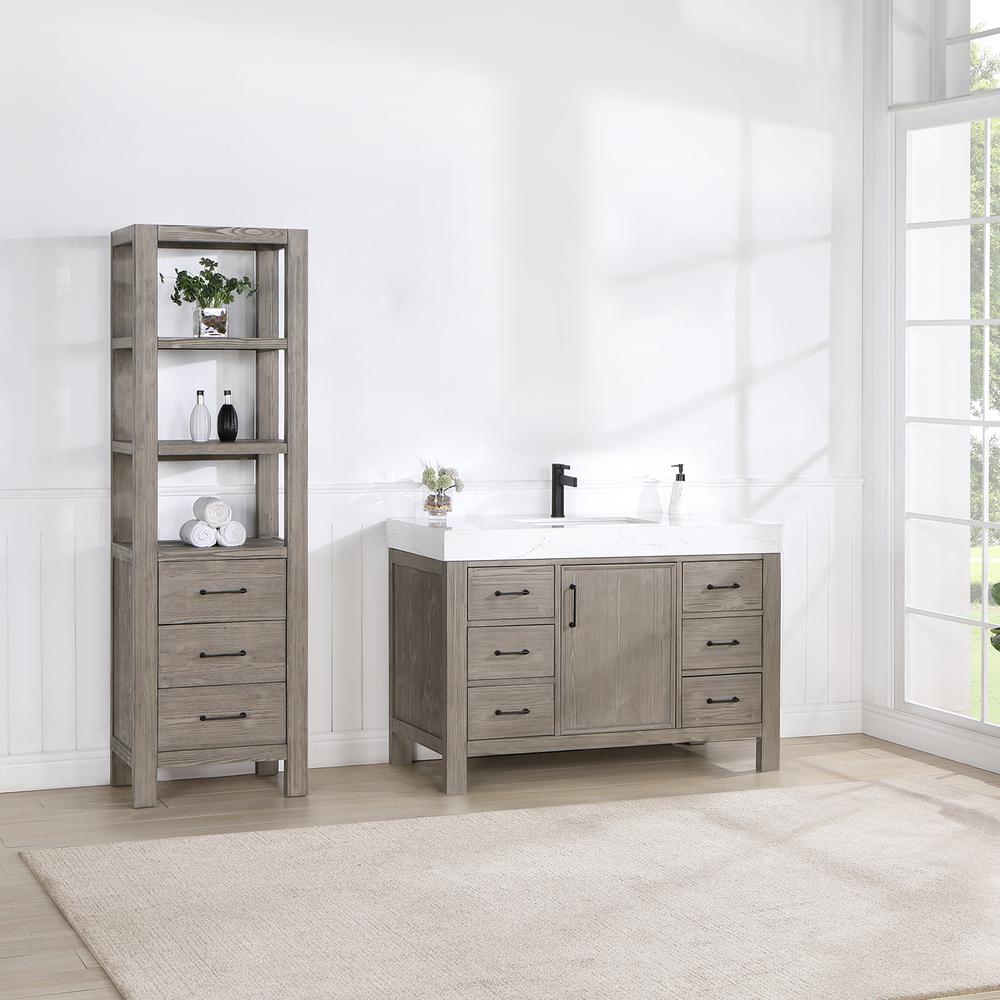 Free-standing Single Bathroom Vanity with Composite top in Lightning White. Picture 15