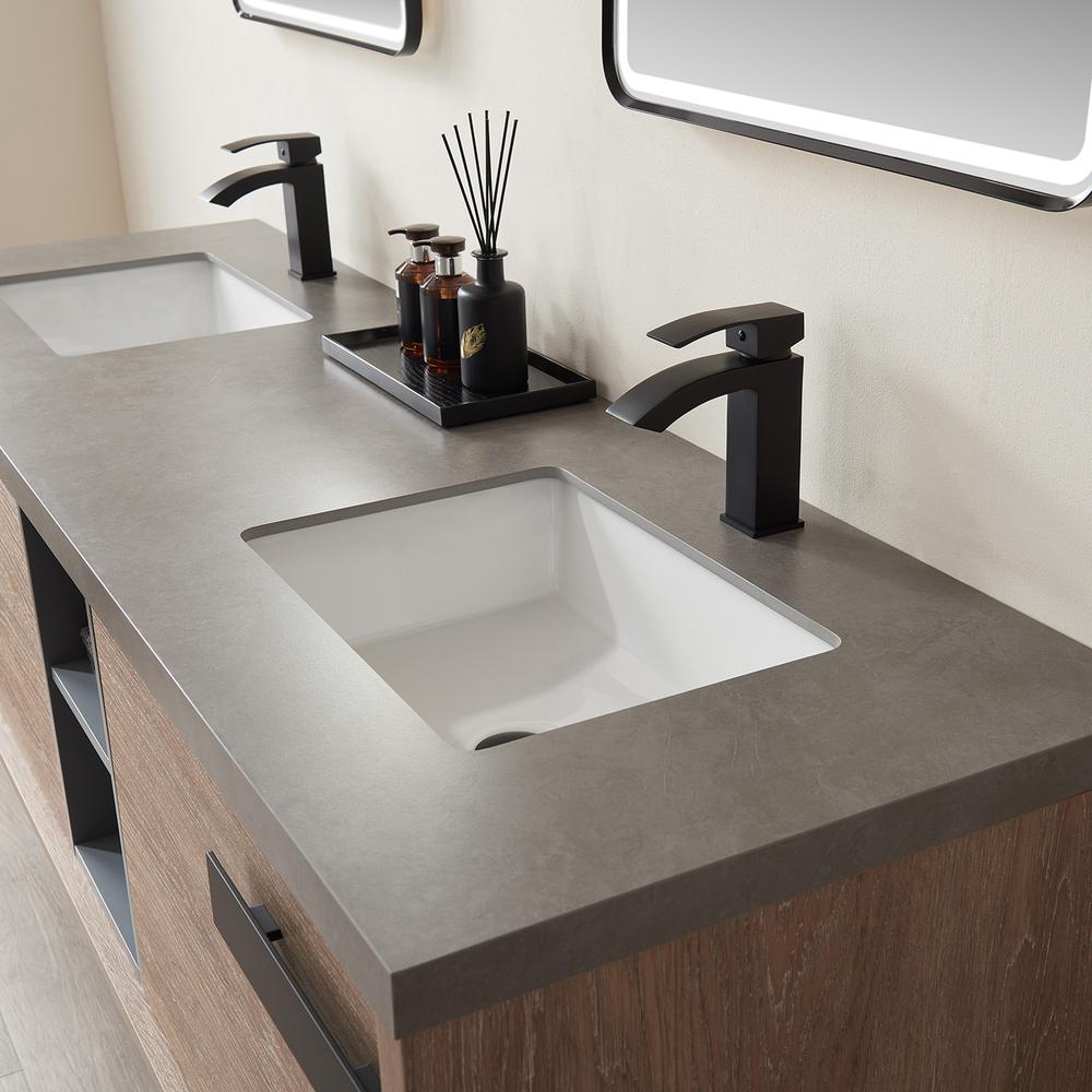 Carcastillo 72" Double Sink Bath Vanity with Grey Sintered Stone Top and Mirror. Picture 9