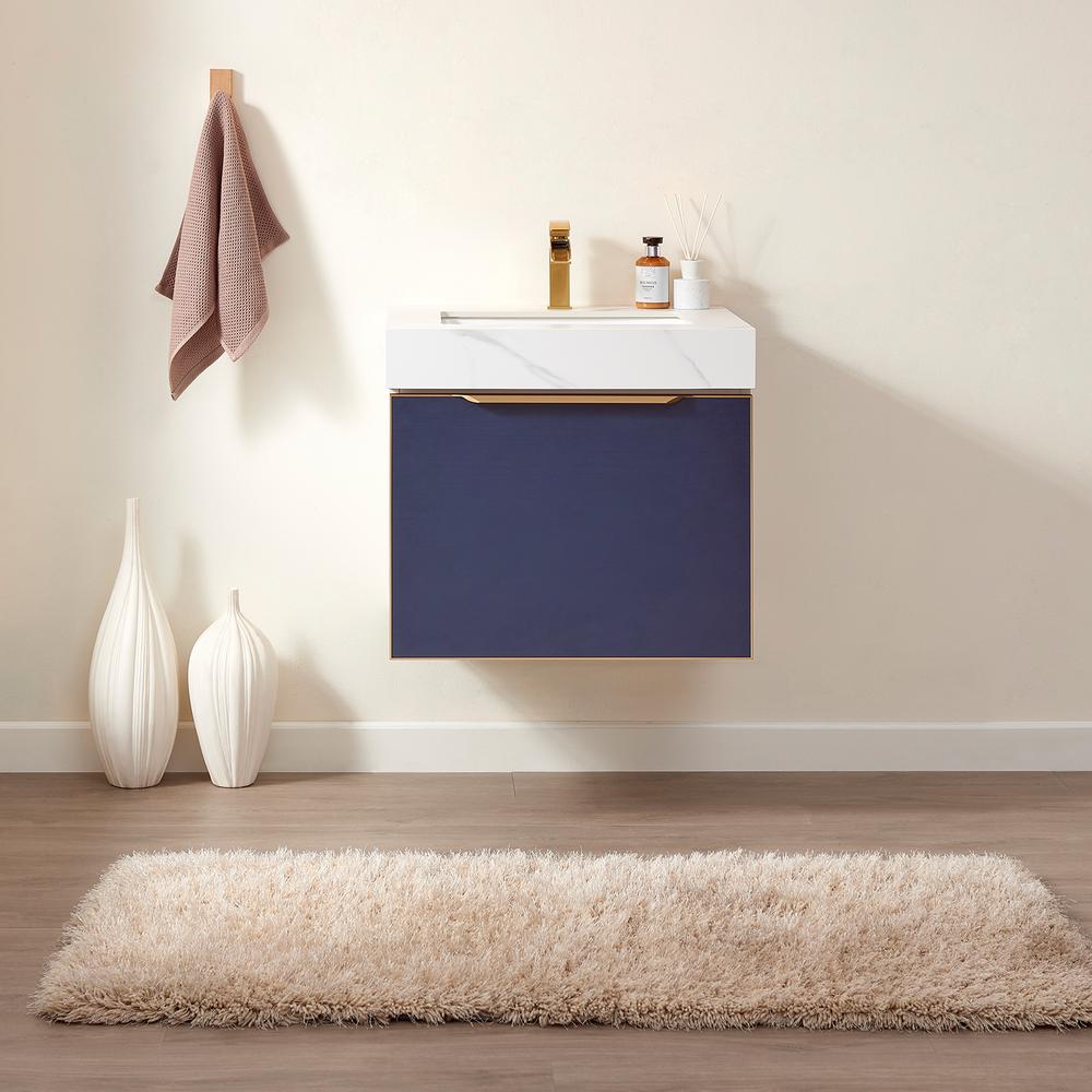 Alicante 24" Single Sink Bath Vanity in Blue with White Sintered Stone Top. Picture 4