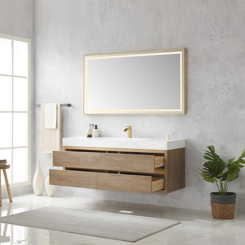 Single Sink Wall-Mount Bath Vanity Composite Integral Sink Top and Mirror. Picture 7