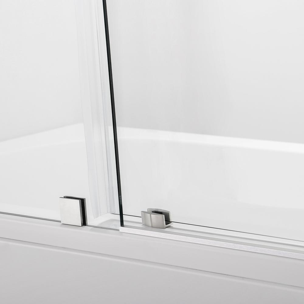 Villena 56" W x 78" H Single Sliding Frameless Shower Door in Brushed Nickel. Picture 6