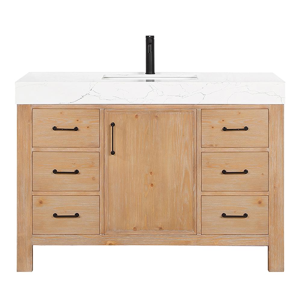 Free-standing Single Bathroom Vanity with Composite top in Lightning White. Picture 1