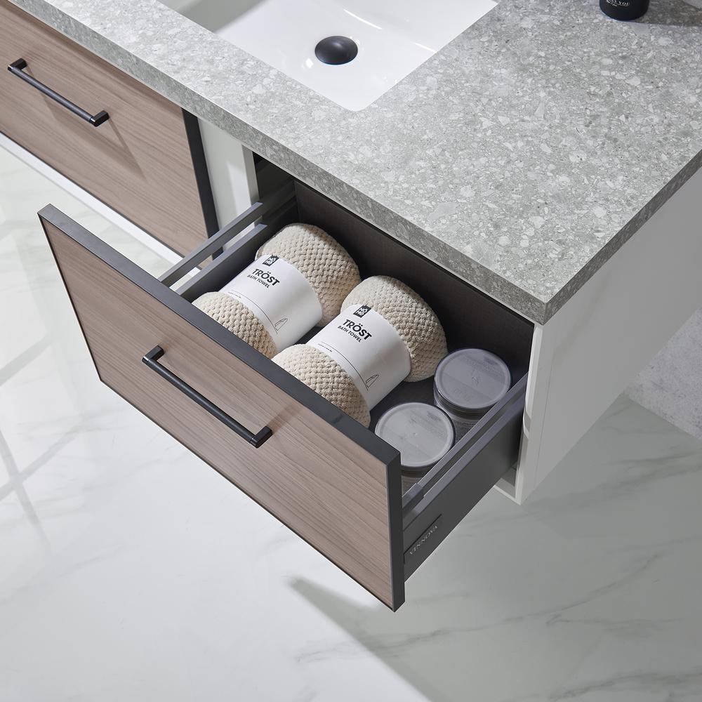 Single Sink Bath Vanity in Light Walnut with Grey Sintered Stone Top. Picture 8