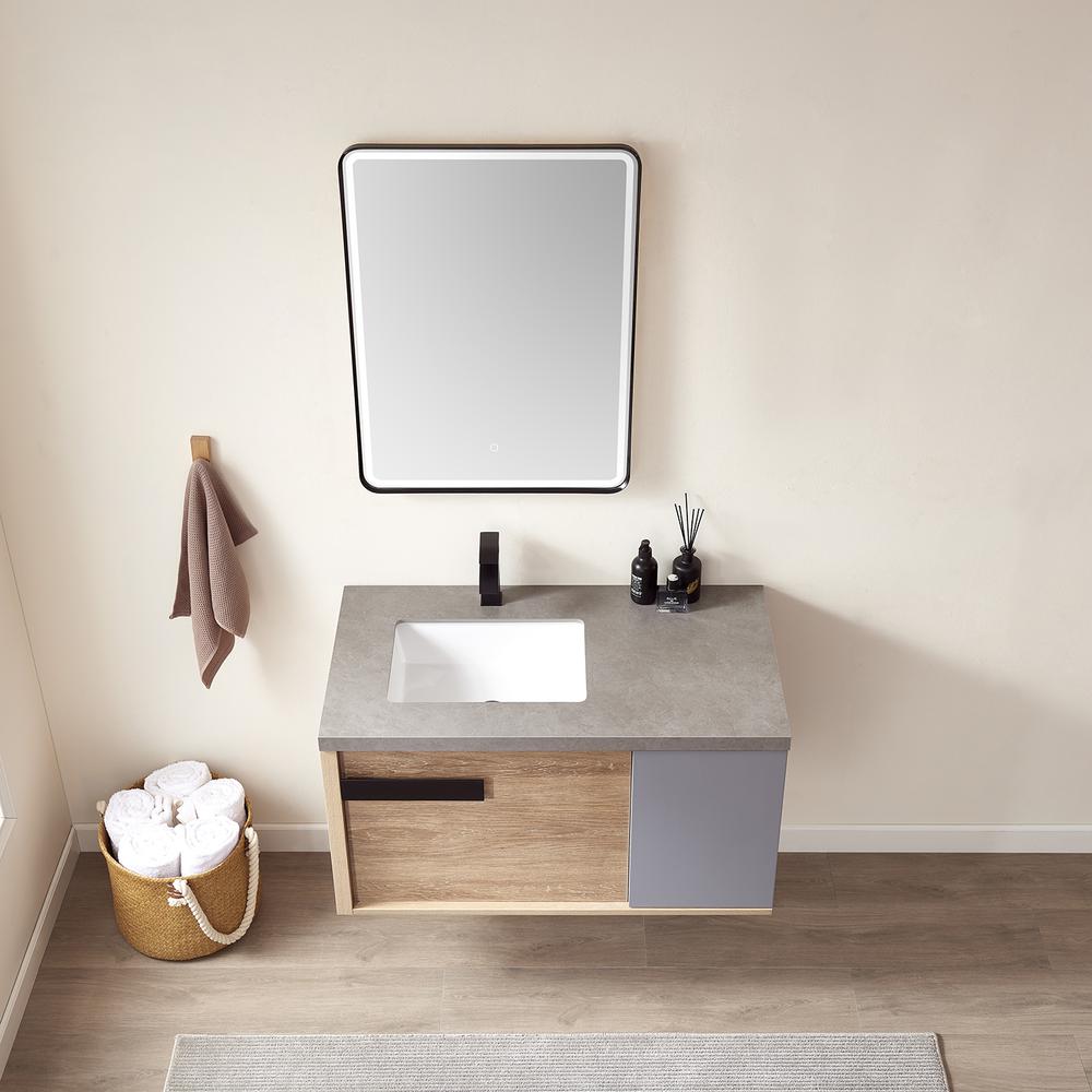 Carcastillo 40" Single Sink Bath Vanity with Grey Sintered Stone Top and Mirror. Picture 6