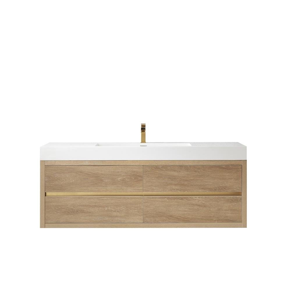 Single Sink Wall-Mount Bath Vanity with Composite Integral Square Sink Top. Picture 1