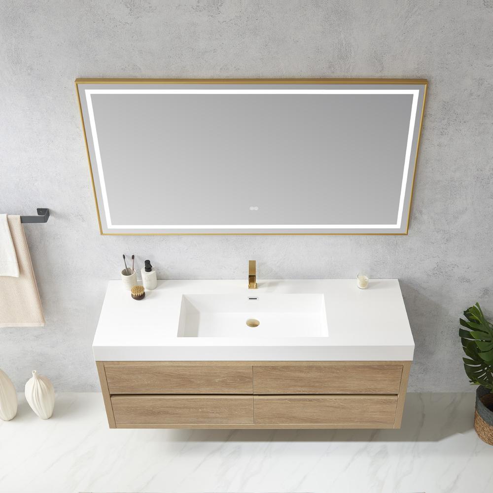 Single Sink Wall-Mount Bath Vanity Composite Integral Sink Top and Mirror. Picture 5