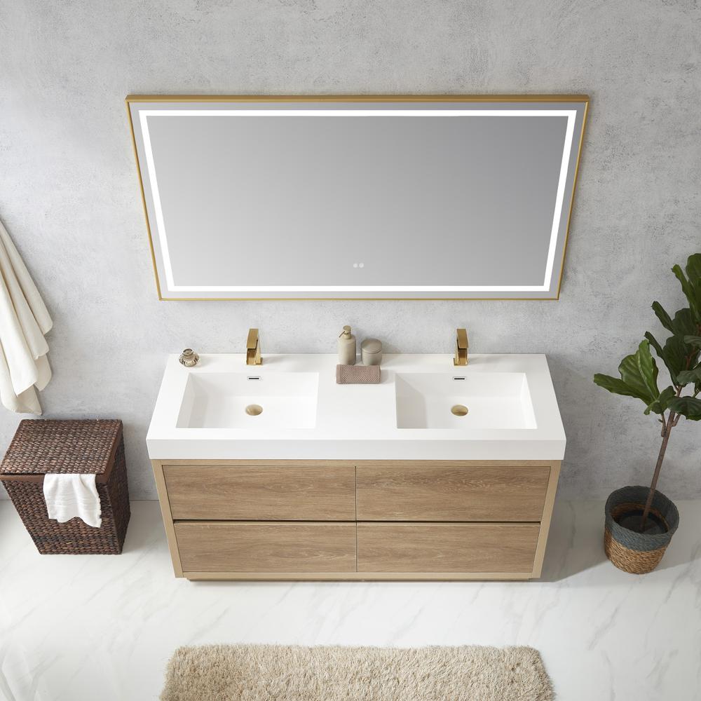Double Sink Bath Vanity with Composite Integral Square Sink Top and Mirror. Picture 5