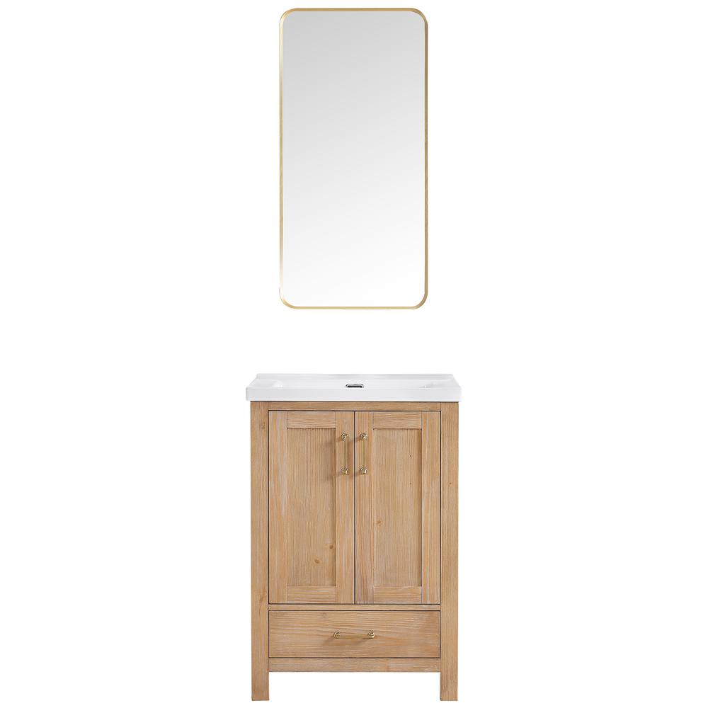 Single Sink Bath Vanity with Drop-In White Ceramic Basin and Mirror. Picture 2