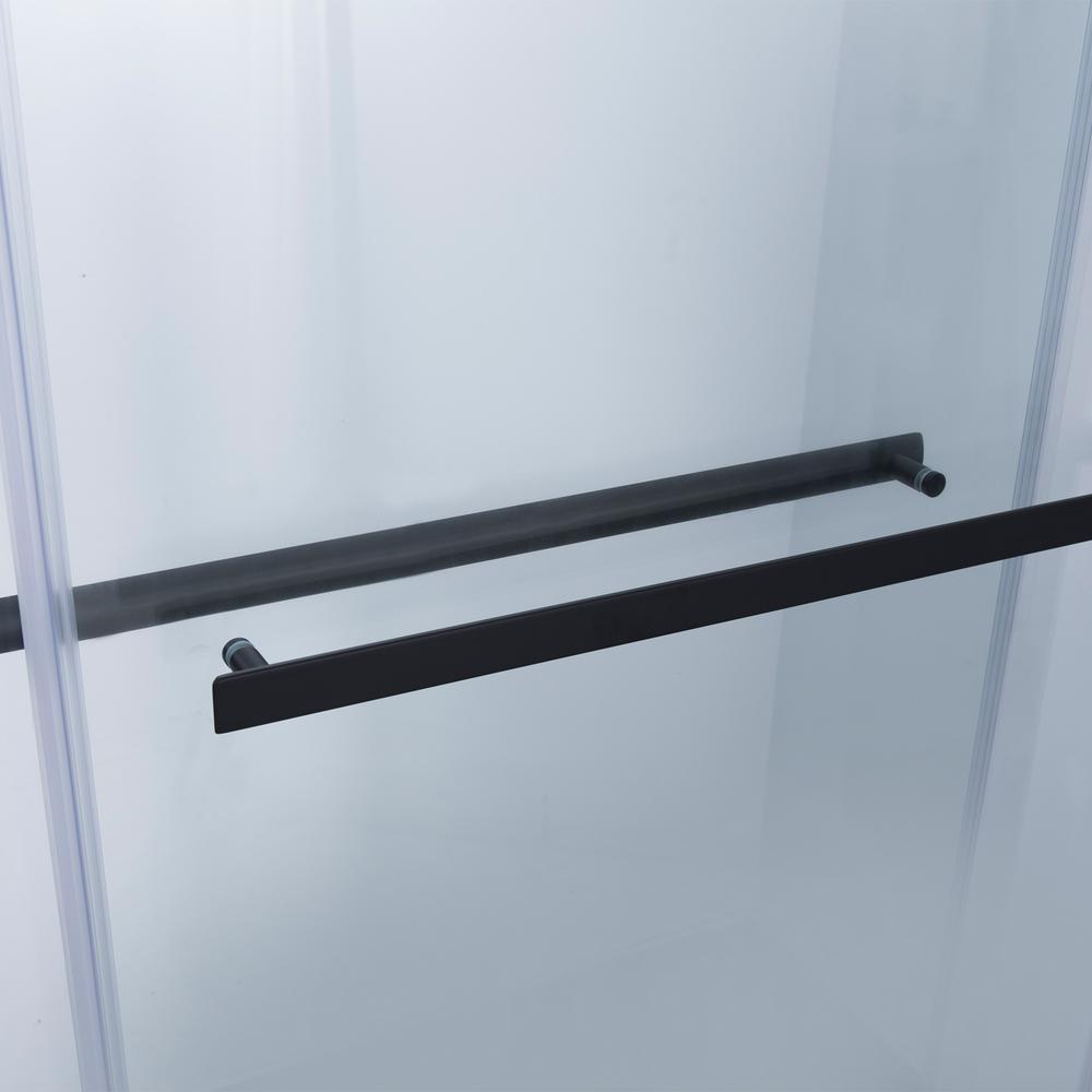 Spezia 60" W x 76" H Double Sliding Frameless Shower Door in Matte Black. Picture 6
