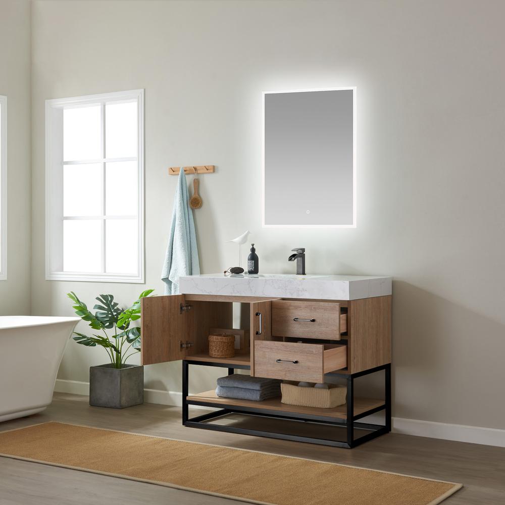 42B" Single Vanity with White Grain Stone Countertop With Mirror. Picture 7