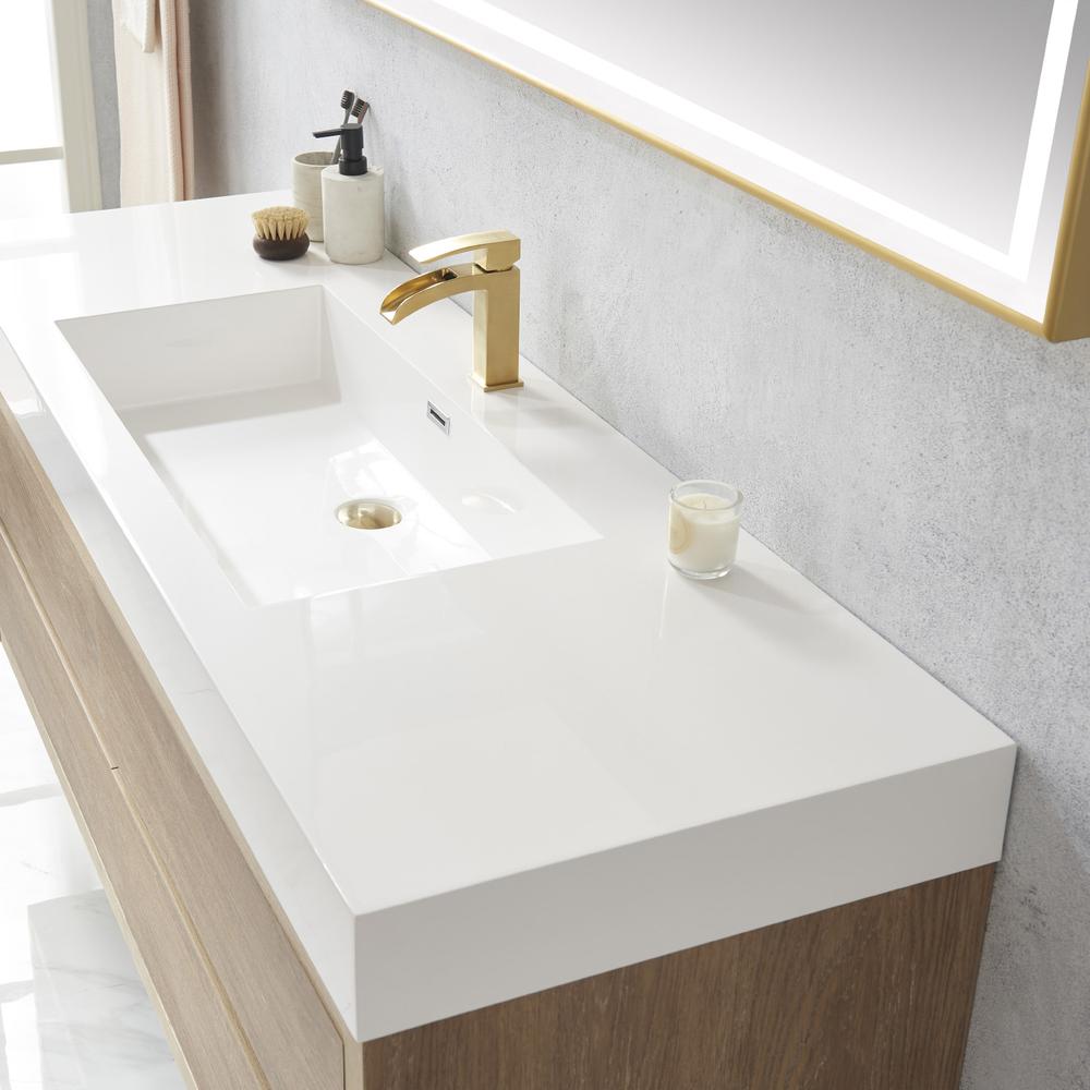 Single Sink Wall-Mount Bath Vanity Composite Integral Sink Top and Mirror. Picture 6