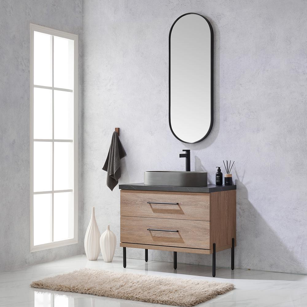 Single Sink Bath Vanity with Sintered Stone Top with Concrete Sink and Mirror. Picture 5