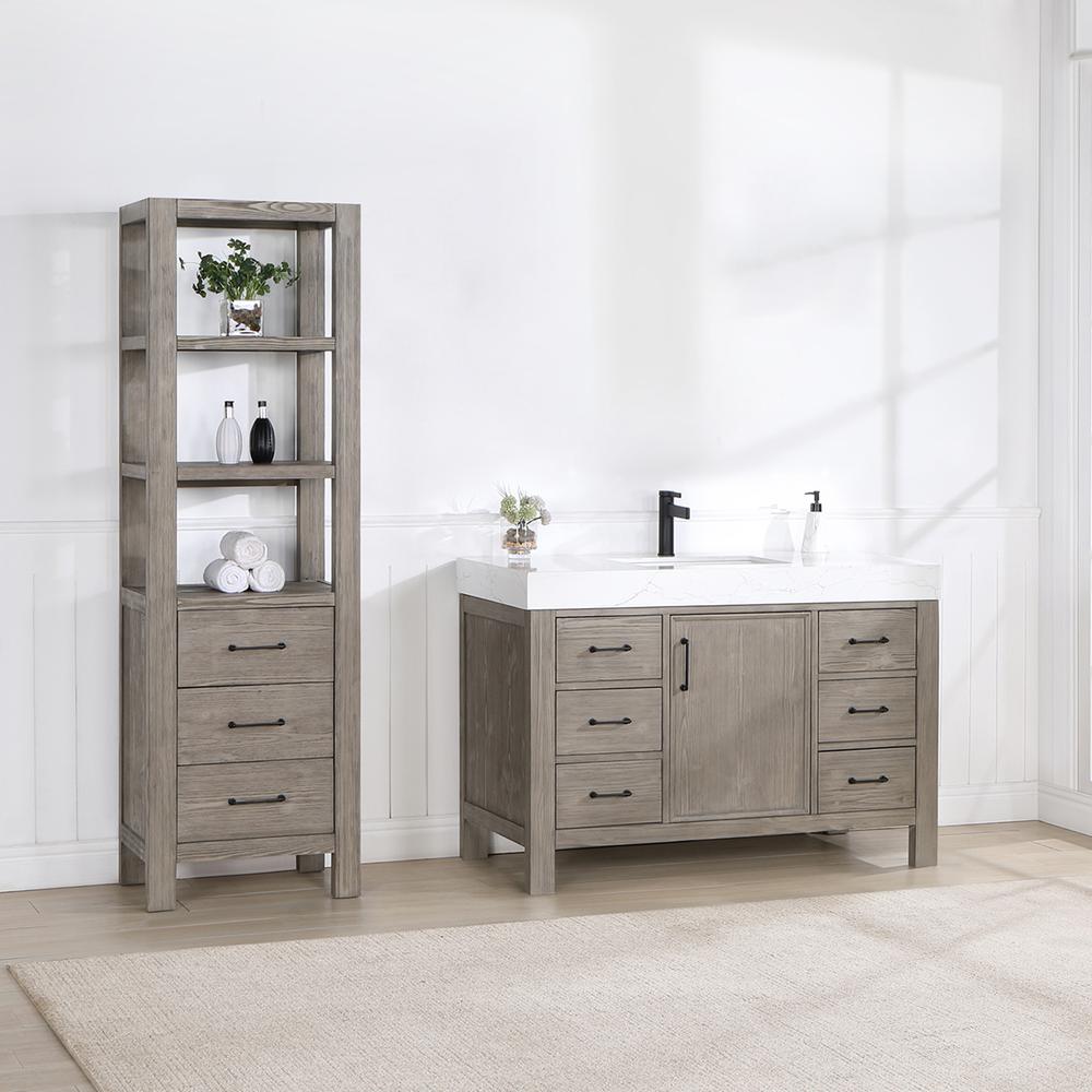 Free-standing Single Bathroom Vanity with Composite top in Lightning White. Picture 4