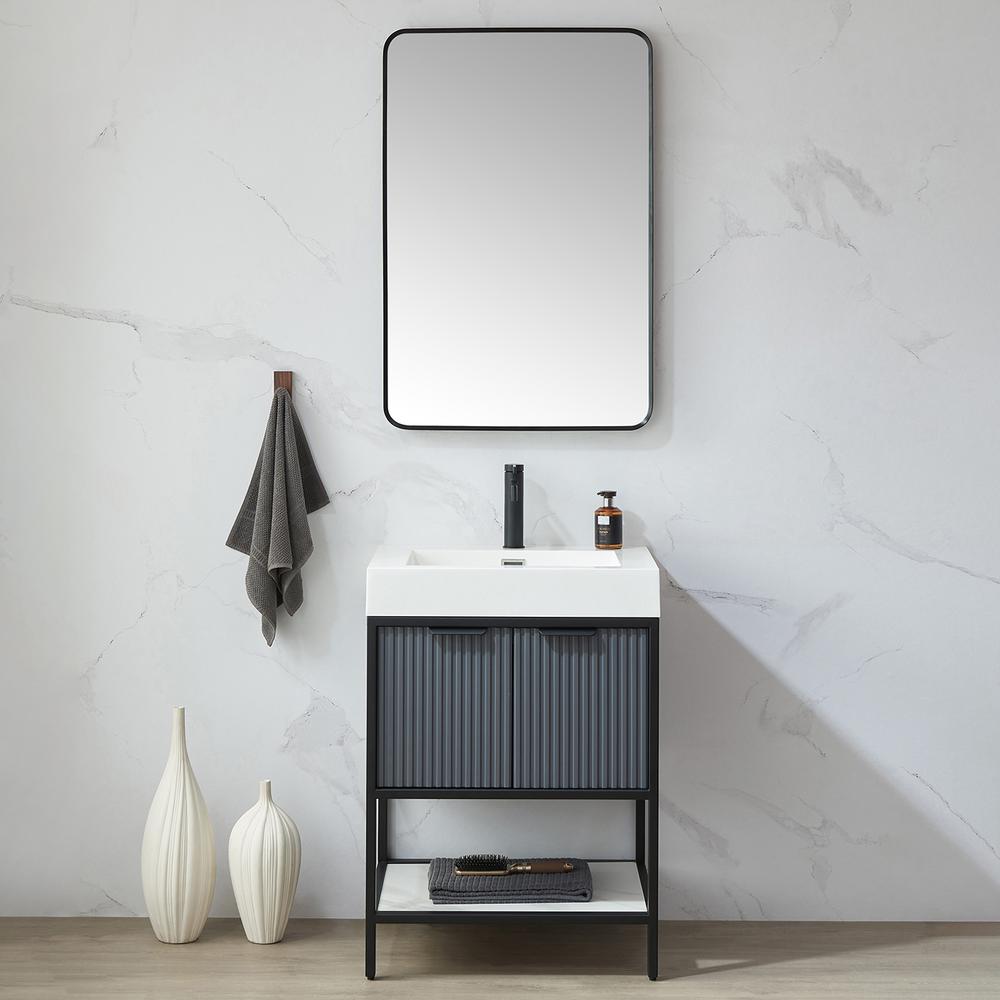 Mutriku 24 in. W x 36 in. H Rectangle Metal Wall Mirror in Brushed Black. Picture 7